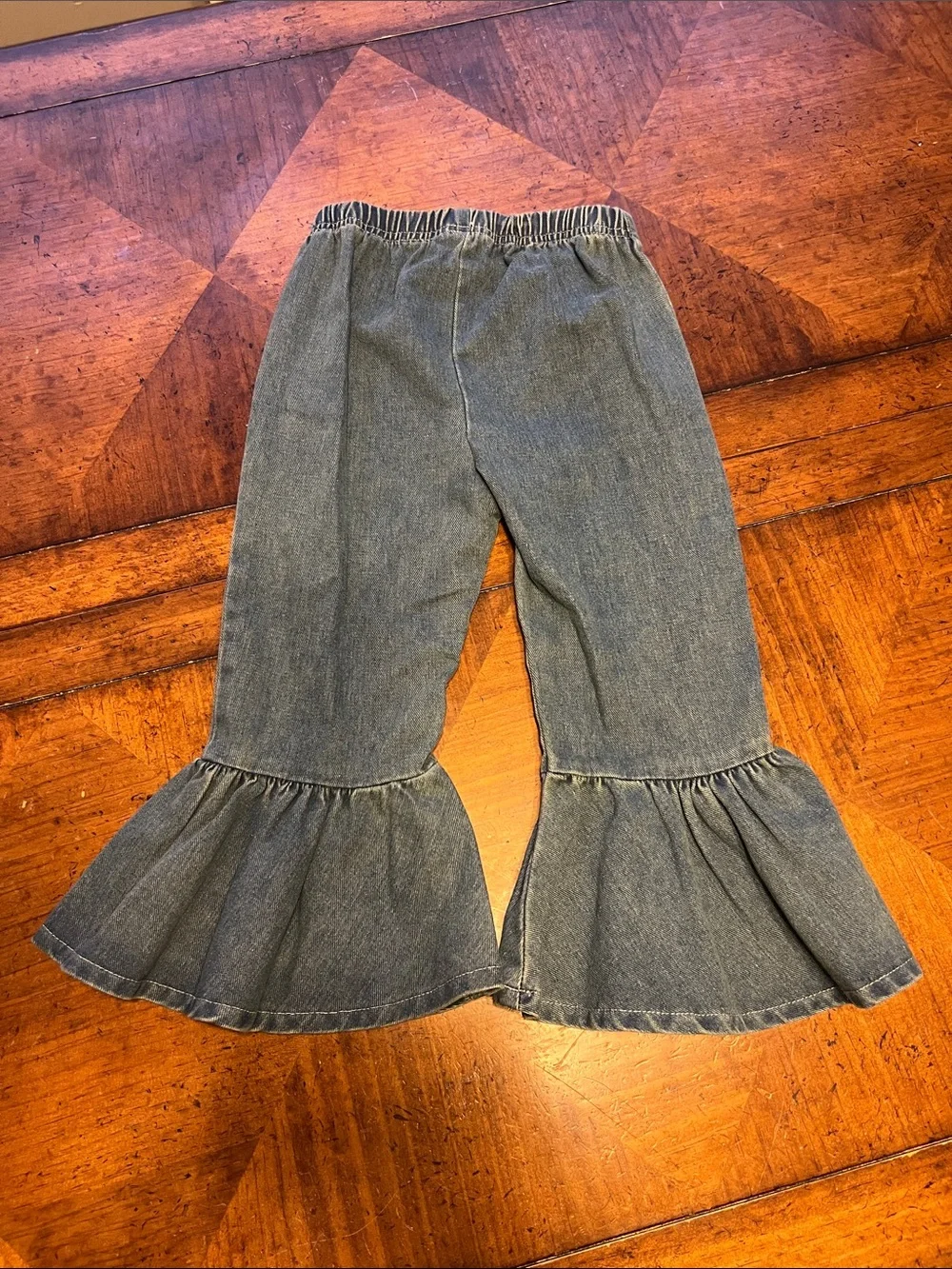 SHEIN Washed Blue Ruffle Hem Girls Denim Pants